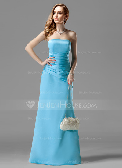 A-Line/Princess Sweetheart Floor-Length Satin Bridesmaid Dress With Ruffle (007001046)