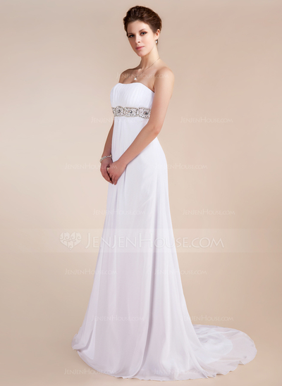 Empire Sweetheart Sweep Train Chiffon Prom Dress With Ruffle Beading (018020741)
