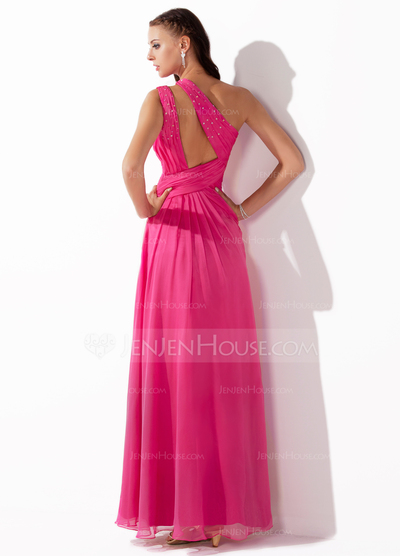 A-Line/Princess One-Shoulder Floor-Length Chiffon Prom Dress With Ruffle Beading Sequins (018005062)