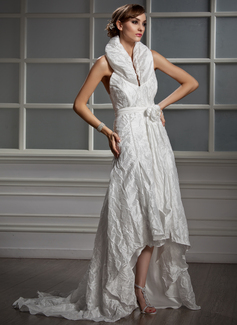 A-Line/Principessa Anello Asimmetrico Taffeta Abito per matrimonio con Increspature Fiori (002012923)