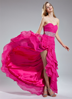 Vestidos princesa/ Formato A Coração Assimétrico Chiffon Vestido de baile com Pregueado Bordado Lantejoulas (018019563)