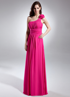 A-Line/Princess One-Shoulder Floor-Length Chiffon Bridesmaid Dress With Ruffle (007015613)
