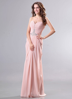 Sheath Sweetheart Floor-Length Chiffon Evening Dress With Ruffle Beading (017014270)