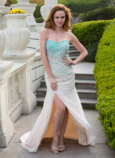 Sereia Coração Cauda corte Chiffon Vestido de baile com Beading Sequins (018024665)