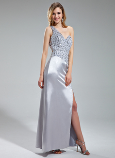 Tubo Um ombro Vestidos longo Charmeuse Vestido de baile com Bordado Lantejoulas (018019155)