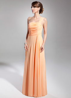 A-Line/Princess One-Shoulder Floor-Length Chiffon Holiday Dress With Ruffle (020014706)