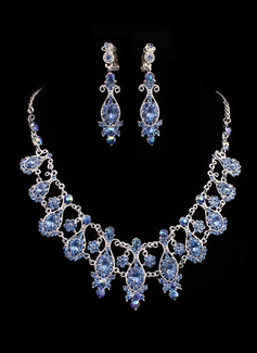 Jóias (Gorgeous Blue Rhinestones Alloy Plated Wedding Jewelry Set Including Necklace And Earrings 011005487)