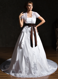 A-Line/Principessa Senza spalline Coda a strascico cappella Taffeta Pizzo Abiti per matrimonio con Increspature Fusciacche (002011521)