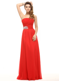 A-Line/Princess Strapless Floor-Length Chiffon Holiday Dress With Ruffle Sequins (020016068)