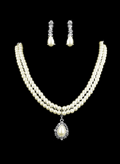 avorio perla due pezzi mini collana cuore signore e gioielli orecchini set (011005583)