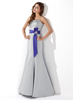 Sereia Vestidos longo cetim Vestido de madrinha com faixa Pino flor crystal (007001565)