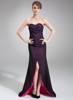 Sheath Sweetheart Asymmetrical Chiffon Evening Dress With Beading (017016836)