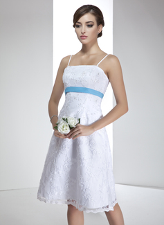 Empire Knee-Length Satin Lace Wedding Dress With Sashes Beadwork (002000020)