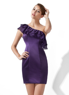 Sheath One-Shoulder Short/Mini Chiffon Charmeuse Cocktail Dress (016013107)