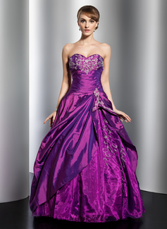 Ball-Gown Sweetheart Floor-Length Taffeta Organza Quinceanera Dress With Embroidered Ruffle Beading Sequins (021014761)
