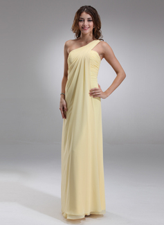 Keizer Een-Schouder Vloerlengte Chiffon Bruidsmeisjes Jurk met Roes (007025146)