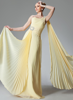 A-Line/Princess One-Shoulder Floor-Length Chiffon Mother of the Bride Dress With Ruffle Beading (008025930)