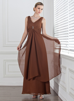 Keizer V-nek Vloerlengte Chiffon Bruidsmeisjes Jurk met Roes Beading (007001778)
