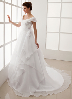 Corte A/Princesa Hombros caídos Cola corte Organza Vestidos de novia con Volantes (002012708)