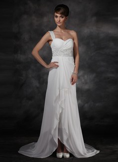 A-Line/Princess One-Shoulder Asymmetrical Chiffon Evening Dress With Ruffle Beading Sequins (017022541)