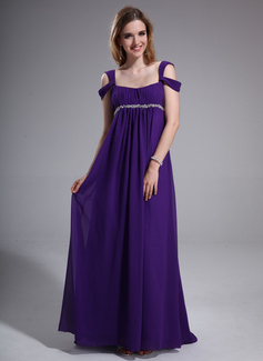 Empire Off-the-Shoulder Sweep Train Chiffon Evening Dress With Ruffle Beading (018025631)