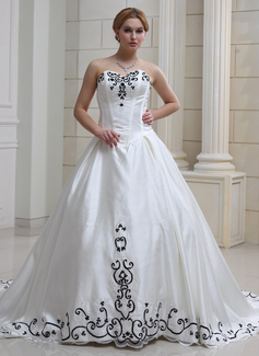 Ball-Gown Sweetheart Chapel Train Satin Tulle Wedding Dress With Embroidery Beadwork Sequins (002012633)