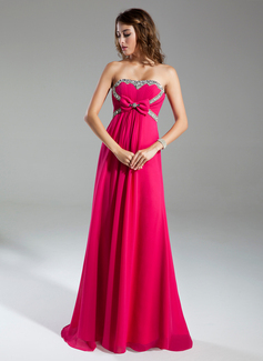 Empire Sweetheart Sweep Train Chiffon Holiday Dress With Ruffle Beading (020015319)