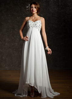 Empire-Linie Herzausschnitt Asymmetrisch Chiffon Brautkleid mit Rüschen Spitzen Perlen verziert Pailletten (002001659)
