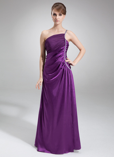 A-Line/Princess One-Shoulder Floor-Length Charmeuse Mother of the Bride Dress With Ruffle Beading (008016864)