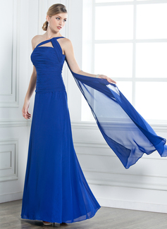 A-Line/Princess One-Shoulder Floor-Length Chiffon Bridesmaid Dress With Ruffle Beading (007004158)