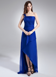 Vestidos princesa/ Formato A Um ombro Assimétrico Chiffon Vestido de madrinha com Pregueado (020015935)