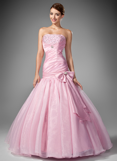 Corte sirena Sin tirantes Hasta el suelo Tafetán Organza Vestidos de baile de promoción con Volantes Bordoneado Con lentejuelas (018004953)