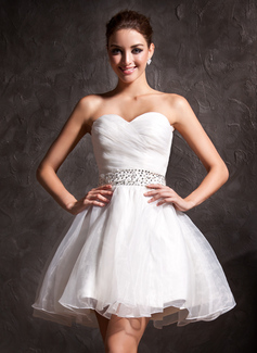 Corte A/Princesa Escote corazón Corto Organza Vestido de novia con Volantes Bordado Lentejuelas (002011383)