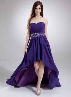 Vestidos princesa/ Formato A Coração Assimétrico Chiffon Charmeuse Vestido de baile com Pregueado Bordado (018022777)