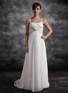 Empire Sweetheart Court Train Chiffon Bridesmaid Dress With Ruffle Beading Flower(s) (007016873)