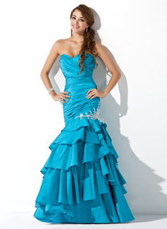Mermaid Sweetheart Floor-Length Taffeta Prom Dresses With Ruffle  Beading (018004826)