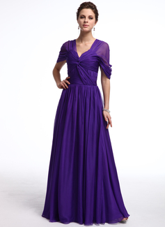 A-Line/Princess Off-the-Shoulder Floor-Length Chiffon Evening Dress With Ruffle (017025323)