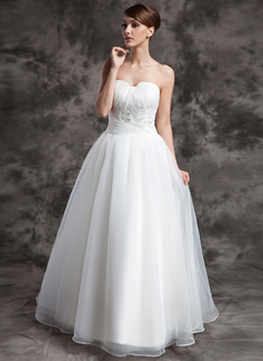 Ballkjole Sweetheart Gulv lengde Organza Brudekjole med Frynse Blonde Perlebesydd (002024075)