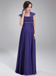 Empire Square Neckline Floor-Length Chiffon Maternity Bridesmaid Dresses With Ruffle Lace Beading (045021003)