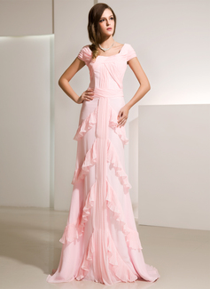 Vestidos princesa/ Formato A Decote redondo Cauda vassoura Chiffon Vestido de festa com Pregueado (017014216)