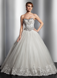 Ball-Gown Sweetheart Floor-Length Satin Tulle Wedding Dress With Lace Beadwork Sequins (002014818)