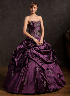 Ball-Gown Sweetheart Floor-Length Taffeta Quinceanera Dress With Embroidered Ruffle Beading (021015146)