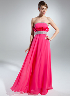 Empire Strapless Floor-Length Chiffon Charmeuse Prom Dress With Beading (018015517)