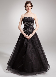 Ball-Gown Strapless Floor-Length Organza Quinceanera Dress With Ruffle Beading (008005680)