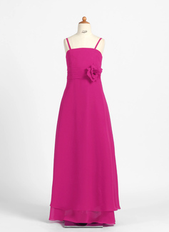 A-Line/Princess Floor-Length Chiffon Junior Bridesmaid Dress With Flower(s) (009022484)