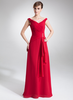 A-Line/Princess Off-the-Shoulder Floor-Length Chiffon Mother of the Bride Dress With Ruffle Beading (008005640)