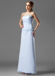 Sheath Strapless Floor-Length Satin Mother of the Bride Dress With Beading (008003492)