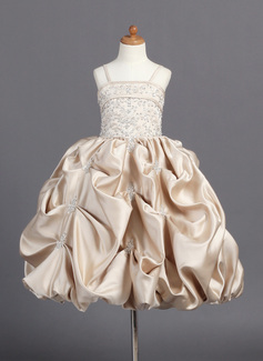 A-Line/Princess Floor-Length Satin Flower Girl Dress With Embroidered Ruffle Beading (010007808)