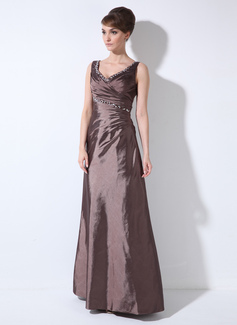 Sheath V-neck Floor-Length Taffeta Mother of the Bride Dress With Ruffle Beading (008003191)