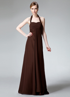 Sheath Halter Floor-Length Chiffon Bridesmaid Dress With Ruffle (007001743)